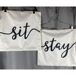 Set Of 2 "Sit Stay" Saying White & Black 18X18in Square Throw Pillow Covers
